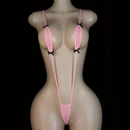 Sexy Adjustable Strappy Teddy Bodysuit for Women - Black Lingerie with Red Accents, Backless Design, Semi-Sheer Adult Apparel