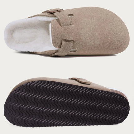 Kidmi New Women Clogs Men Clogs Suede Slippers Fashion Cork Footbed Leather Slippers Classic Mules Soft Antiskid House Slippers