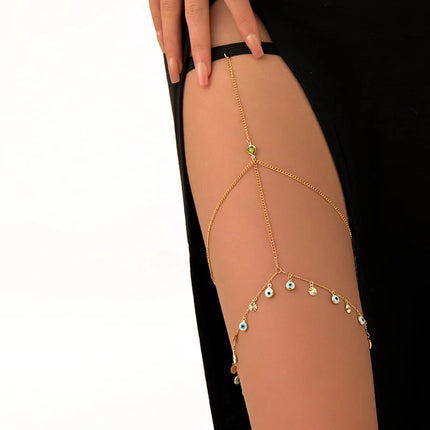 Fashion Summer Bohemian Thigh Chain Simple Sexy Body Chains for Women Double-layer Metal Leg Chain Festival Jewelry Accesorios