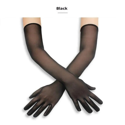 55CM Sexy Lace Thin Hollow Transparent Long Gloves Breathable Net Yarn Women Man Stage Performance Party Cosplay Elasticity