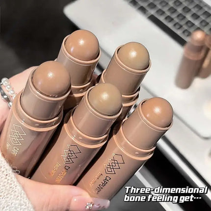 Cappuvini Natural 3D Contouring Stick with Smudge Brush Moisturizing Silky Matte Brown for Nose Shadow Makeup Contour