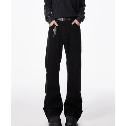 American basic washed black micro flared jeans men's stretch straight leg solid color slim fit straight leg versatile pants