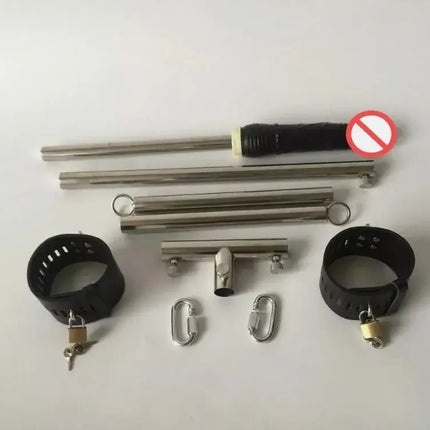 Stainless Steel T Metal Frame Locking Device Open Leg Bar with Fix AnkleCuffs Anal Plug Dildo Open Leg Sex Toy for Couples Adult