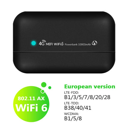 JODUXE 4G LTE WiFi Router WiFi 6 10000mAh Mobile WiFi Wireless Modem Pocket WiFi 300Mbps Hotspot Global Frequency Bands