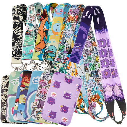 Anime Characters Card Holder Cute Gengar Lanyard Keychain ID Credit Bus Card Cover Hang Rope Lariat Lanyard Key Rings Fans Gifts