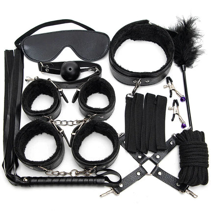 Adults SM Sex Toy Bdsm Kit Set Handcuff Collar Binding Rope Whip Nipple Clip Sextoy for Couples Intimate Sexual Game Bondage 18+