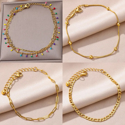 Colorful Boho Drops Anklets For Women Gold Color Stainless Steel Geometric Anklet Luxury Wedding Aesthetic Summer Jewelry Gift