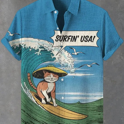 Funny Men's Cat Drinking Beer Shirts 3D Print Hawaiian Shirts Summer Men Women Short Sleeve Blouse Casual Vacation Beach Y2k Top