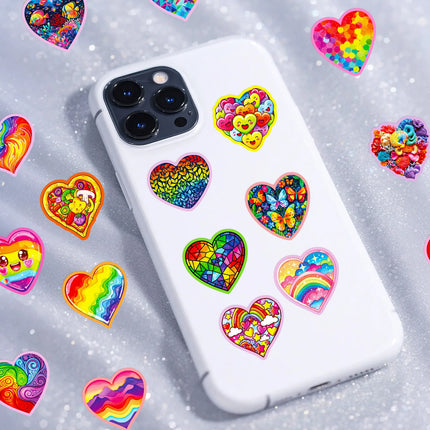 56/112PCS Rainbow Heart Art Stickers, Cute Gift Decals for Notebook Diary Album Phone Suitcase Helmet Decor