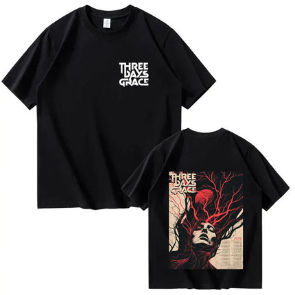 Singer's Three Days of Grace Harajuku Men's and Women's Fashion Round-neck 2025 Summer Pure Cotton 100% Printed T-shirt