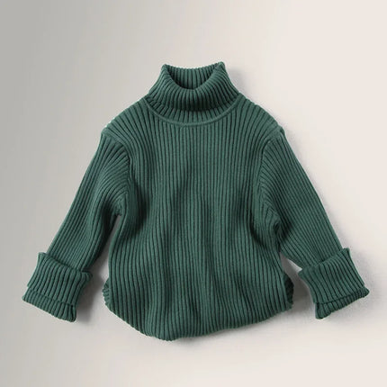 2025 Kids Korean Style Turtleneck Sweater Winter High Neck Ribbed Knit Pullover Fashion Boy Girl Chic Warm Clothes
