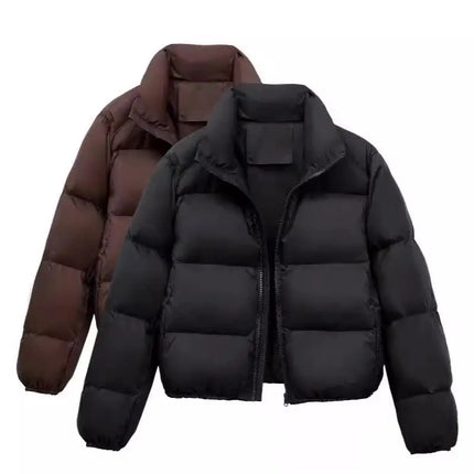 Winter Women's Casual Thi Cotton Padded Jaets Coats Street Sle Straight Cut Long Sve Zipper ort Length Pure Color