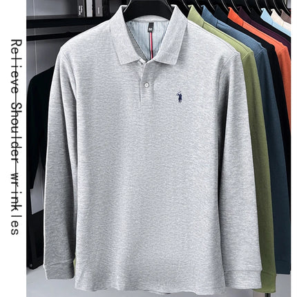 High-end brand 100% cotton long sleeve polo shirt, fashion luxury, pony embroidery, business casual comfort, new Paul men's T-shirt