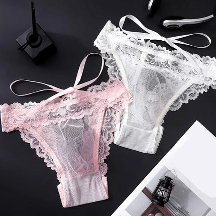 1pc Men's Bow Mesh Lace Hollow Out Briefs Ultra-thin Underwear 3D Bulge Pouch See Through Panties Low Waist Breathable Lingerie