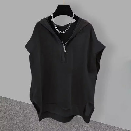 Summer Zipper Hooded Sleeveless T-shirt Men's Korean Fashion Tank Tops 2026 New Y2K Streetwear Casual Vests Hip Hop Tee Shirts