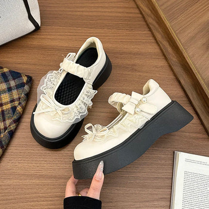 2026 Spring Autumn Height Increase Women Mary Jane Shoes Concise Butterfly-knot Single Shoes Ladies Elegant Dress Leather Pumps