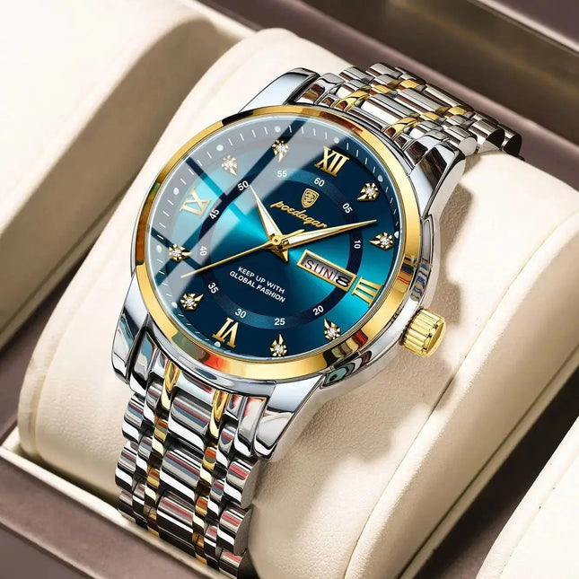 POEDAGAR Luxury Fashion Man Wristwatch Waterproof Stainless Steel Luminous Trendy Men Watch Date Week Men's Quartz Watches Reloj