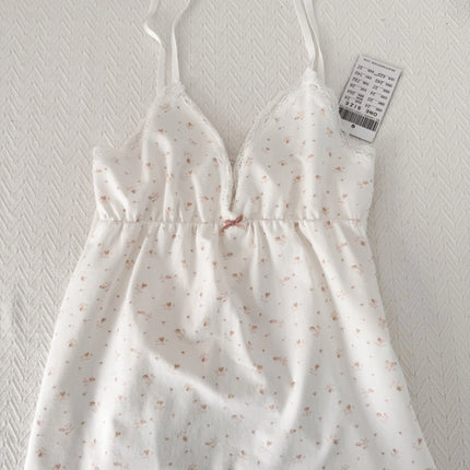 Floral Print Bow V Neck Camis Women Chic Lace Trim Sleeveless Slim Crop Tops Vest Sweet Casual Fashion Raw Hem Tank Top Y2k New