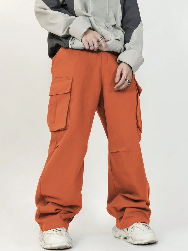 3D pockets, street-bombing workwear, trendy functional lacing, loose-fitting casual pants, men's straight-cut fashion