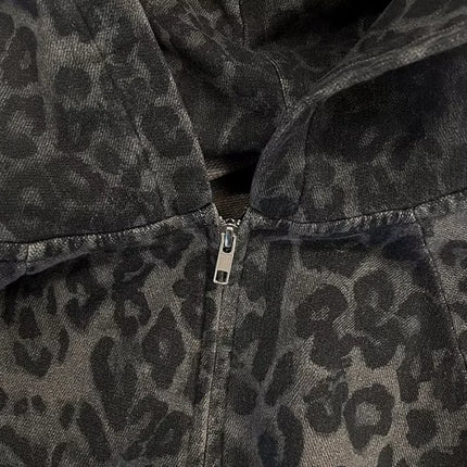 2025 autumn and winter European and American Harajuku new warm leopard print dark design fashionable zipper hooded sweatshirt