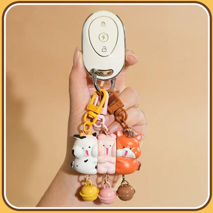3Pcs Cartoon Rabbit Holding Fox Hug Puppy Keychain Magnetic Snap Animal Keys Chain Sets for Couple Friends Gift Keyring