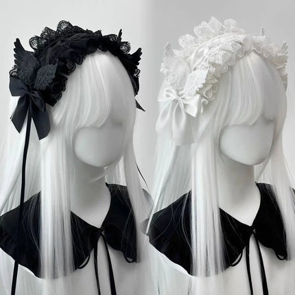Harajuku Y2K Spicy Girl Lace Bow Headband Lolita Hair Accessory Japanese Dark Gothic JK Subculture Headwear Cosplay Headdress