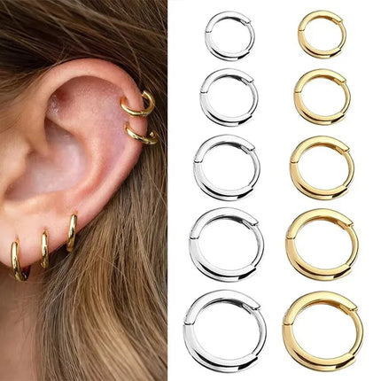 2024 New Simple Stainless Steel Small Hoop Earrings for Women Men 5mm To 15mm Round Cartilage Ear Piercing Unisex Jewelry Gift