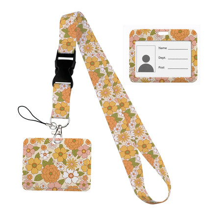 Flower design Lanyard Business Credit horizontal Card Holder Neck Strap Keychain Hang Rope ID Badge Holder Lariat Lasso