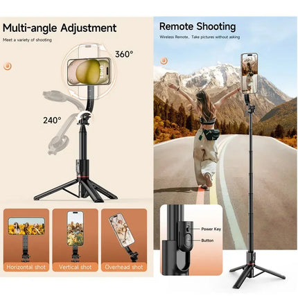 Magnetic Extendable Selfie Stick Tripod Holder Stand with Bluetooth Wireless Remote for Magsafe IPhone Android Portable Mount