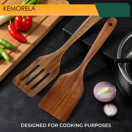 Wooden Cooking Spatula Set - Natural Wooden for Baking, Flipping, Stirring, Non-Scratch Nonstick Pan Safe, Kitchen Tool 1/2 PCS