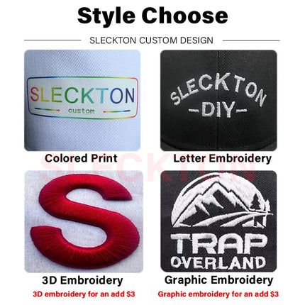 SLECKTON Custom Logo Baseball Caps for Men and Women Logo Embroidery Print Fashion Splicing Cotton Hat Adult Sun Hat Wholesale