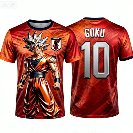 2026 Summer New Adult Men's Dragon Ball Goku 3D Printed Football Jersey T-Shirt Kids Anime T-Shirt Special Football Jersey NO.10