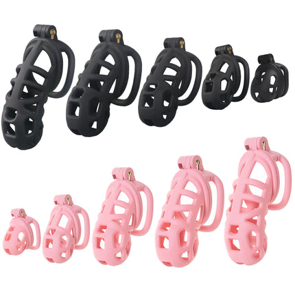 2026 New Chastity Lock Cage SM Flirting Breathable Resin Male Virginity Device Male Penis Lock with 4 Rings