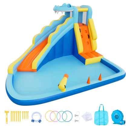 SucceBuy Inflatable Bounce House 11.6x13.1x7.7 ft with Bounces Zone Climbing Wall Pool Water Ring for 3 to 4 Kids Ages 3 to 8