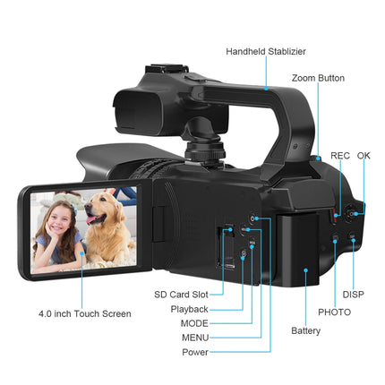 Full 4K Camcorder 64MP Youtuber Professional Digital Video Camera Streaming Auto Focus Photography Vlog Recorder 4" Touch Screen