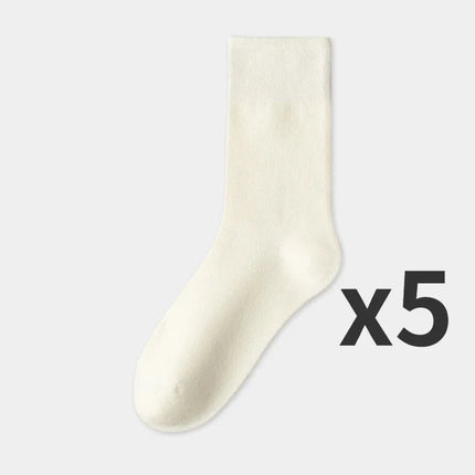 5 Pairs Set Cotton Socks Medium Tube Knitted Loose Long Soft Solid Color Crew Casual Sock Black White Breathable Spring Autumn
