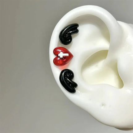 Sweet Angel's Wings Stainless Steel Ear Bone Nail Cute Acrylic Love Heart Cross Earrings for Women Body Puncture Accessories