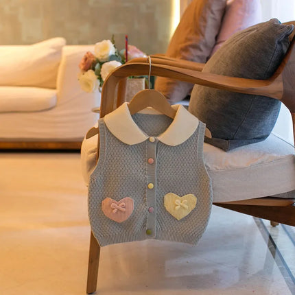 MILANCEL New Autumn Kids Cardigan 1-5T Love Bow Girls Thin Knitted Vest Color Blocking Loose Children Baby Sleeveless Jacket