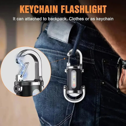 Mini TYPE-C Rechargeable LED Flashlight Keychain Portable Waterproof Camping Pocket Light Keyring Hanging Lamp Outdoor Tool