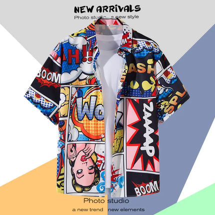 New Summer Casual Short Sleeved Shirt Korean Version Fashionable Men's And Women's Loose Collar Hawaiian Seaside Flower Shirt