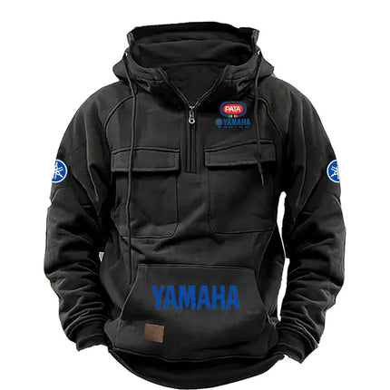 YAMAHA Zipper Hoodie for Outdoor Sports Enthusiasts, 2026 New Men's Fashion Half-Zip Pocket Autumn-Winter Hooded Sweatshirt