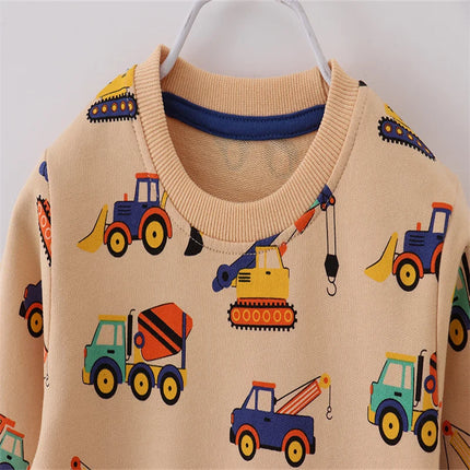 Boys Long Sleeve Hooded Sweatshirts Cars Print Autumn Spring Kids Sport Shirts 2-7T All Print Baby Children's Clothing