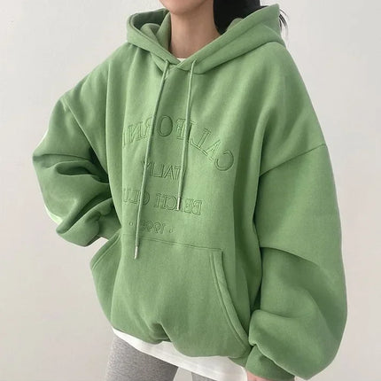 Women Plush Hooded Sweatshirt Oversized Thick Embroidery Casual Pullovers Harajuku Hip Hop Korean Loose Hoodies Sweatshirts