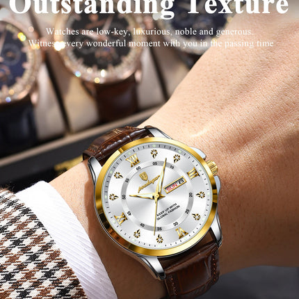 POEDAGAR Original Luxury Male Wristwatch Waterproof Luminous Date Week Men Watch High Quality Leather Quartz Men's Watches Reloj