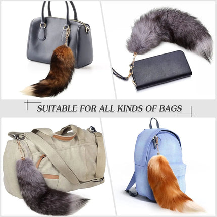 Natural Fox Fur Tail Keychain Furry Y2k Beautiful Accessory Fox Tail Keychain Length 40 Cm Car Keychains for Women