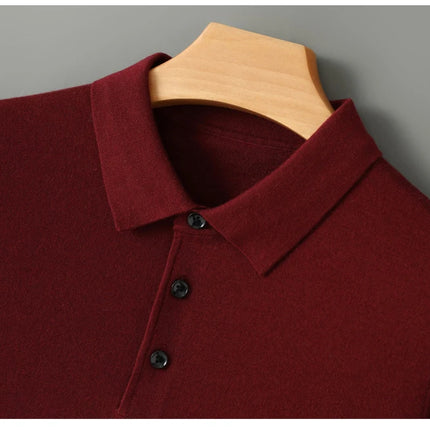 High quality worsted  spun collar wool sweater men's spring and autumn business polo sweater thin long sleeved knitted T-shirt