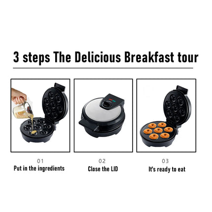 Mini Donut Maker 1000W 7 Holes Aluminum Non Stick Electric Donut Press Machine for Home Breakfast Desserts Snacks