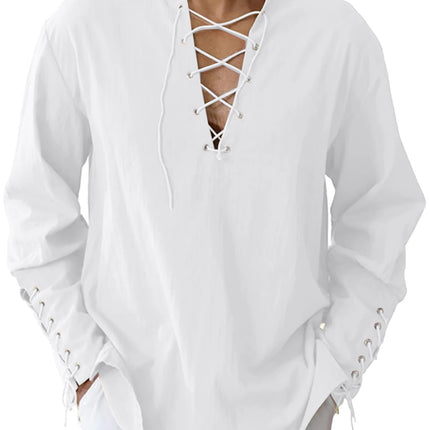 Men's Medieval Viking shirt Renaissance Shirt Pirate Men's Long-Sleeved Halloween Cosplay Costume, Daily Casual Shirt