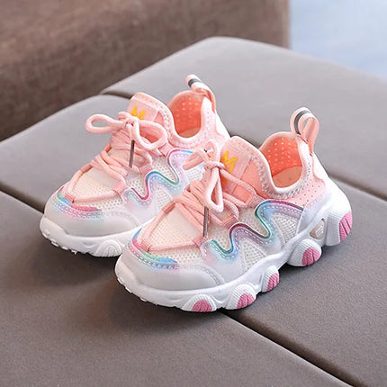 2022 Breathable Toddler Boy Sneakers Stretch Fabric Fashionable Baby Running Shoes Pink School Girl Sports Shoes Sneakers