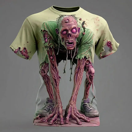 Halloween Optical Illusion Zombie Horror 3D Print Men T-shirt Summer Daily Outdoor Sports Fitness Quick Dry Breathable Clothing